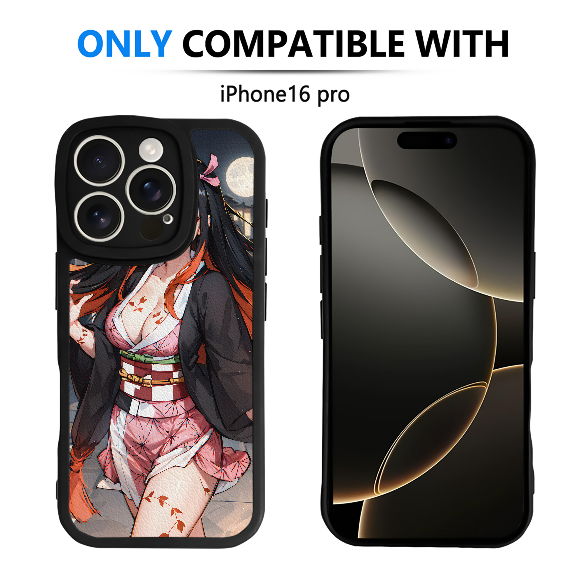 （画像用） 鬼滅の刃（きめつのやいば）竈門 禰󠄀豆子／かまど ねずこ Kamado Nezuko 【iPhone 16シリーズ対応】シリコンスマホケース（レザー調） 材質：シリコン